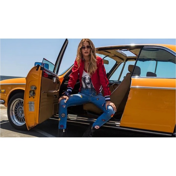 GIGI HADID X TOMMY HILFIGER High Rise Denim 60s Embroidered Patch Skinny Jean 26 - Picture 4 of 13
